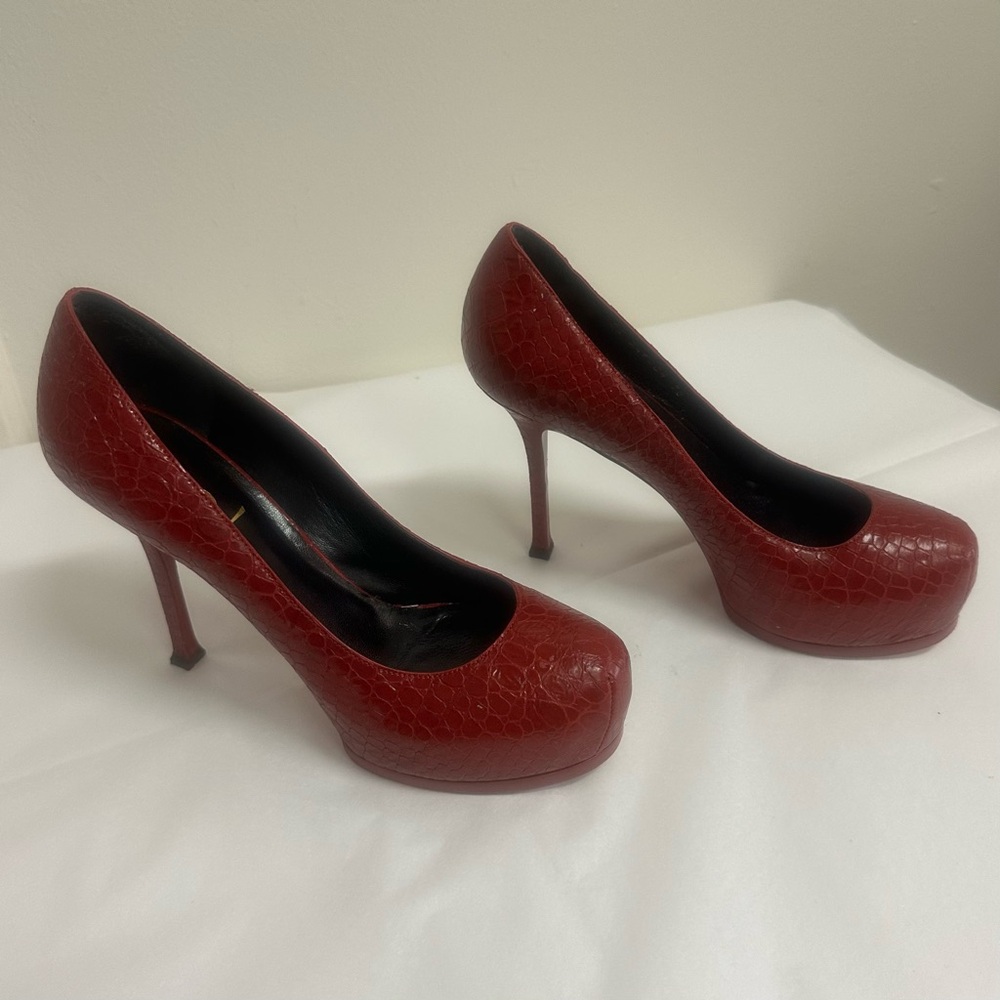 ❤️Saint Laurent “Tribtoo” Red Croc-Embossed Platform Stiletto Pumps | EU 38 - Picture 7 of 10